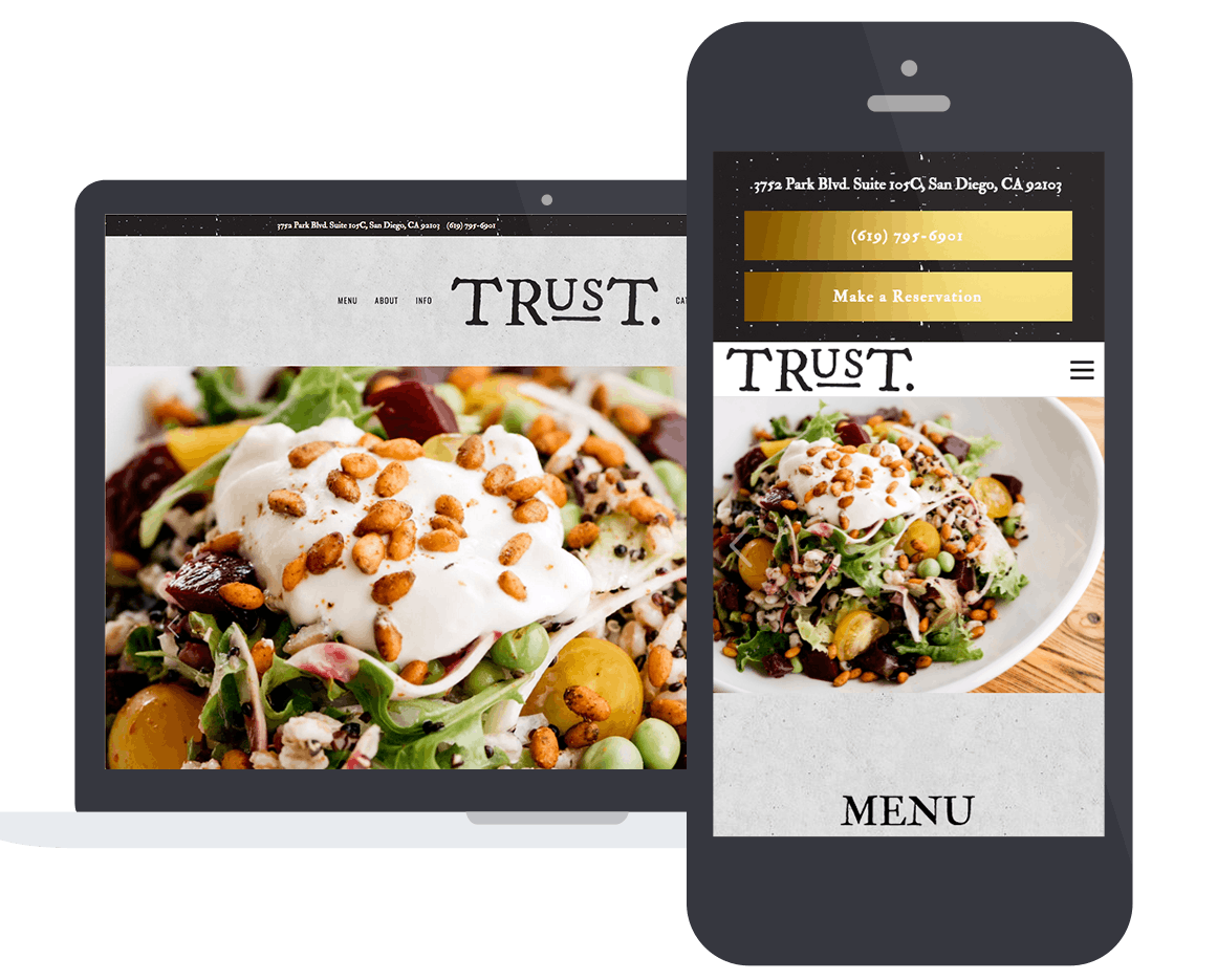 A screenshot of a restaurant website on a laptop and mobile phone.