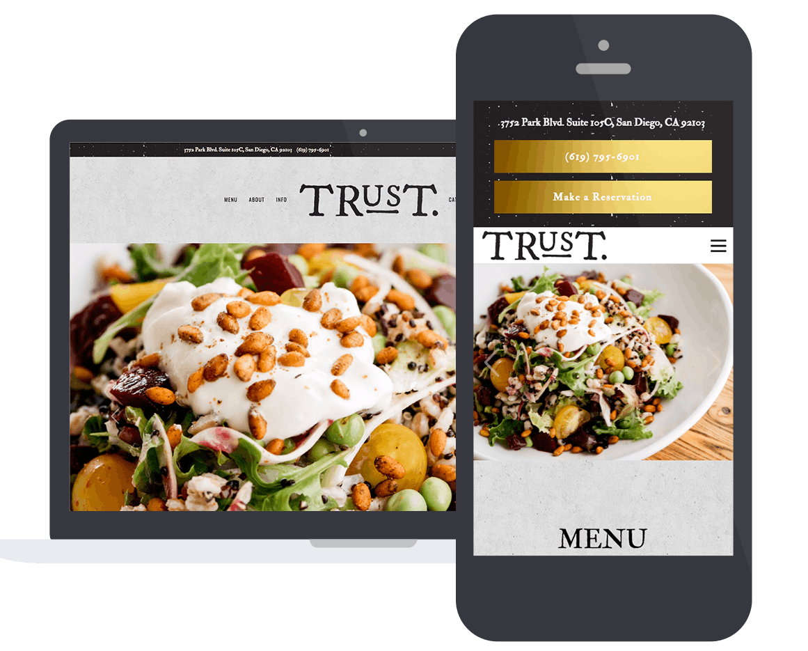 A screenshot of a restaurant website on a laptop and mobile phone. 