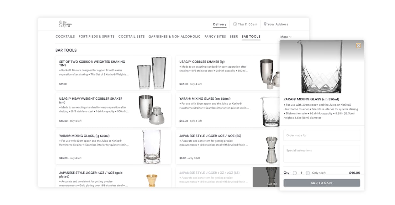 The Chicago Spirit sells bar tools alongside cocktails online