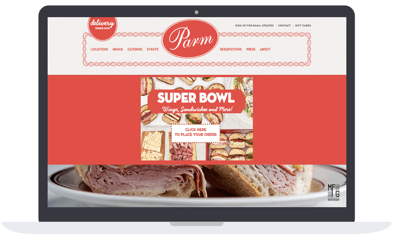 A screenshot of a restaurant website.