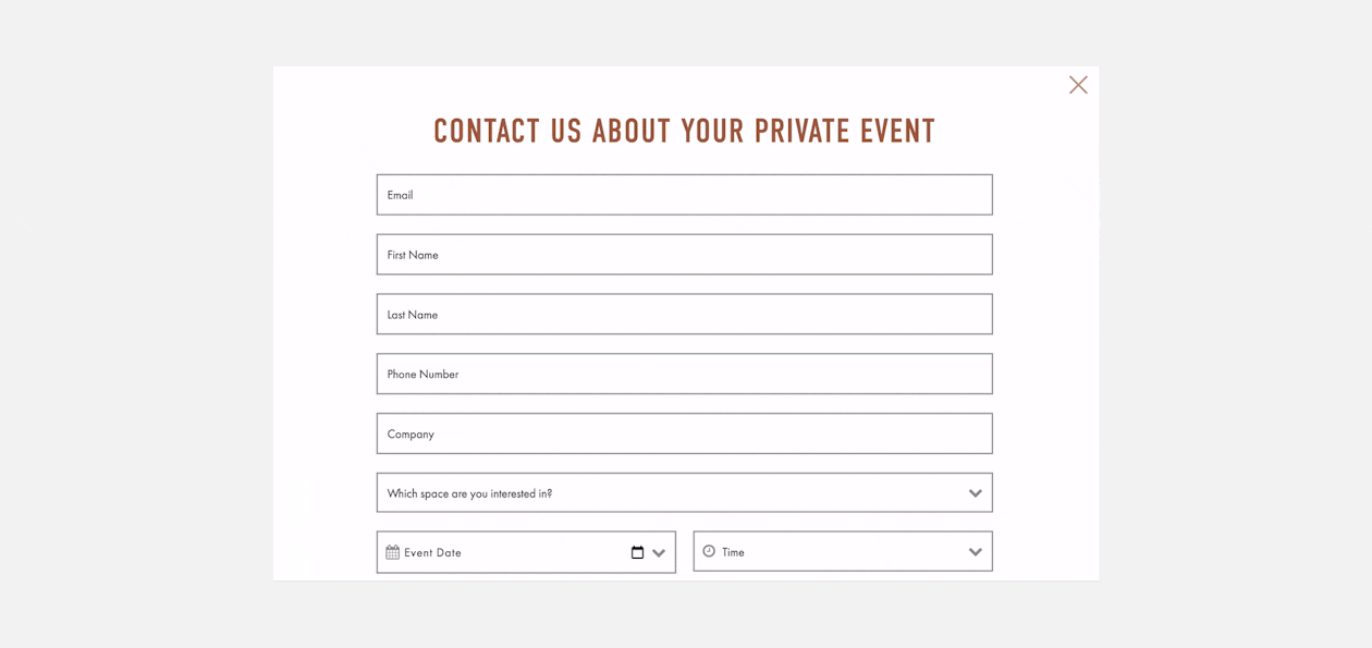 Restaurant events inquiry form