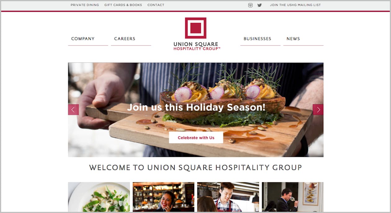 a screenshot of a restaurant website.