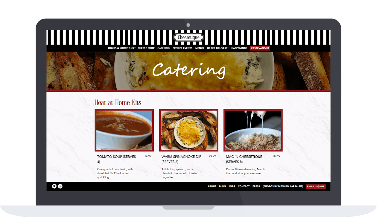 Cheesetique's catering store options