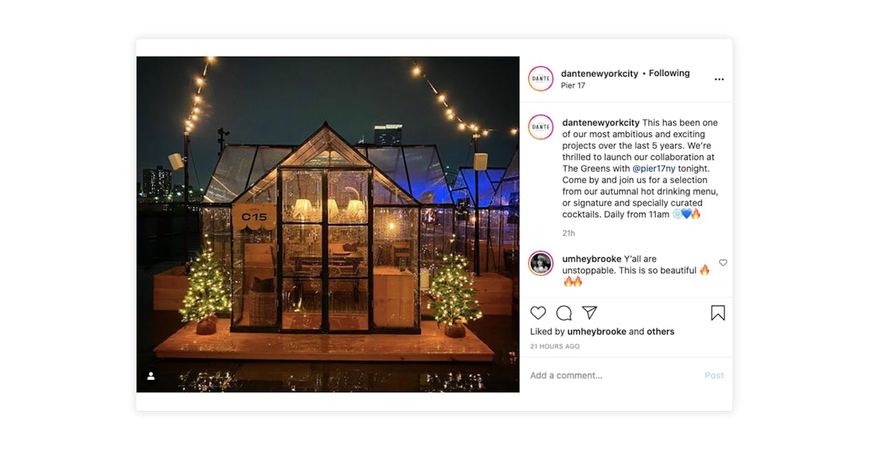 Dante promotes a collaborative dining experience via Instagram
