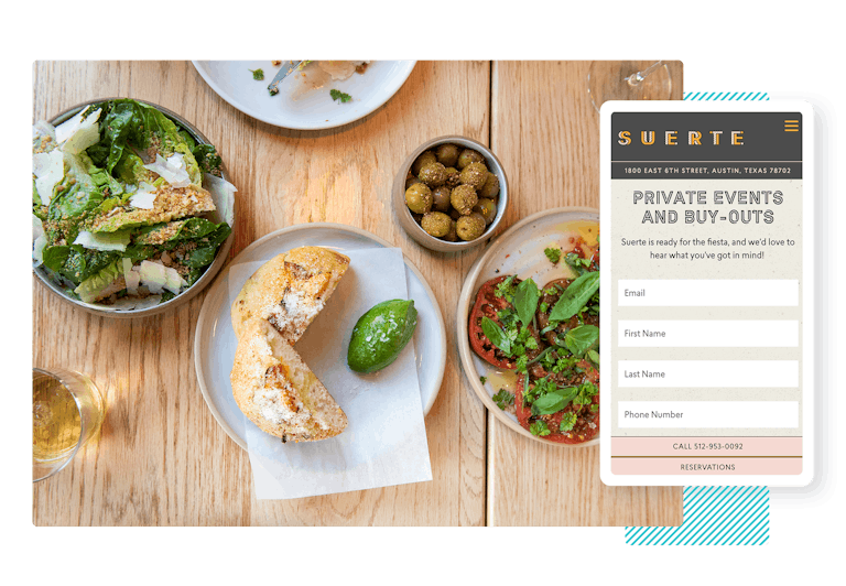 a composite image of food on a table with the front end of a form