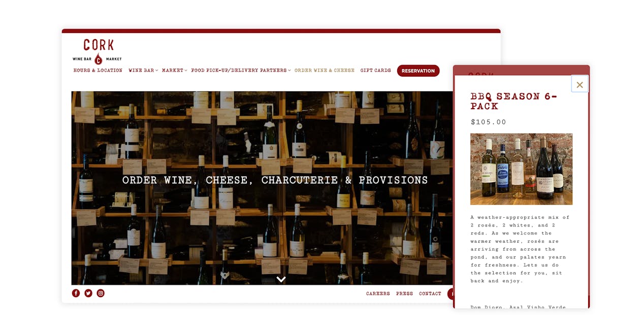 Cork Wine Bar & Market sells curated wine packs through the website