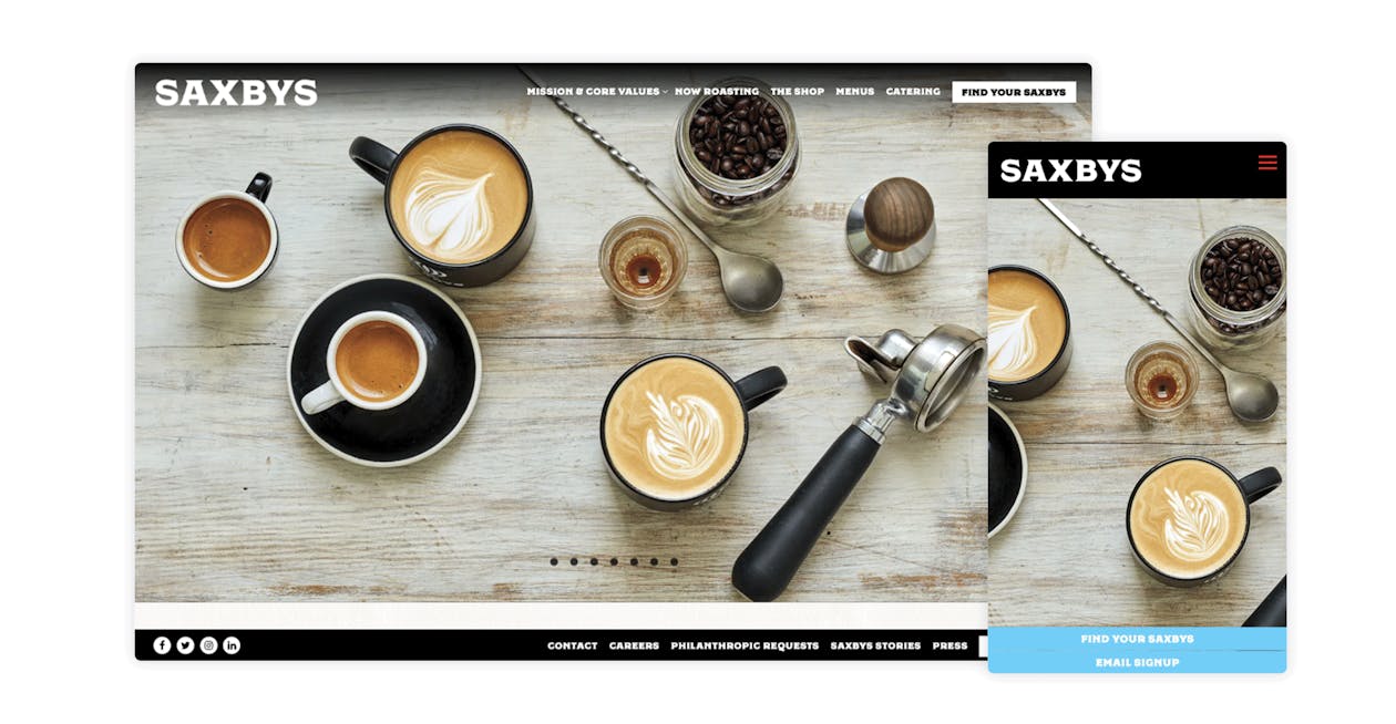 a screenshot of a coffee shop website