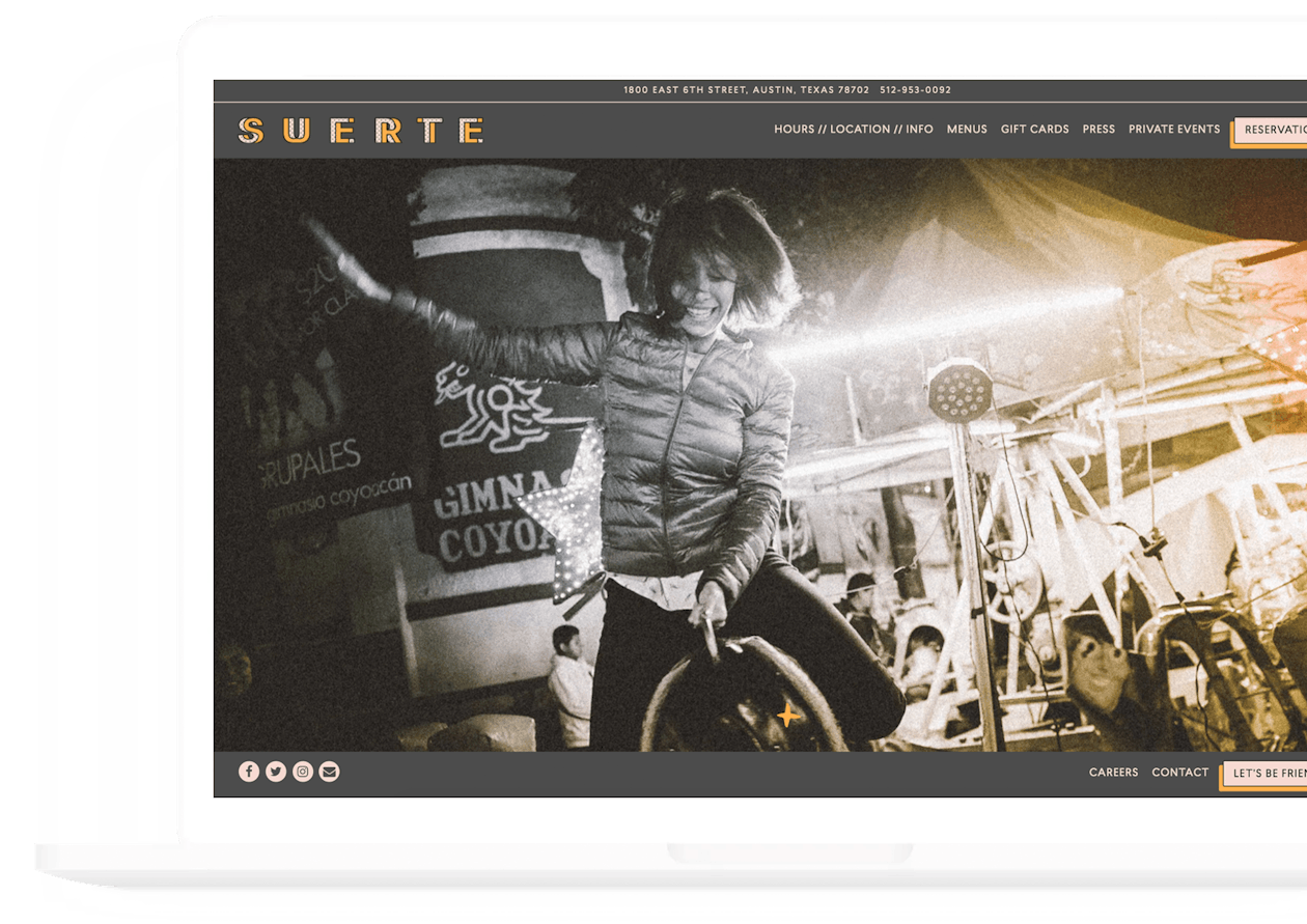 a screen shot of Suerte's website