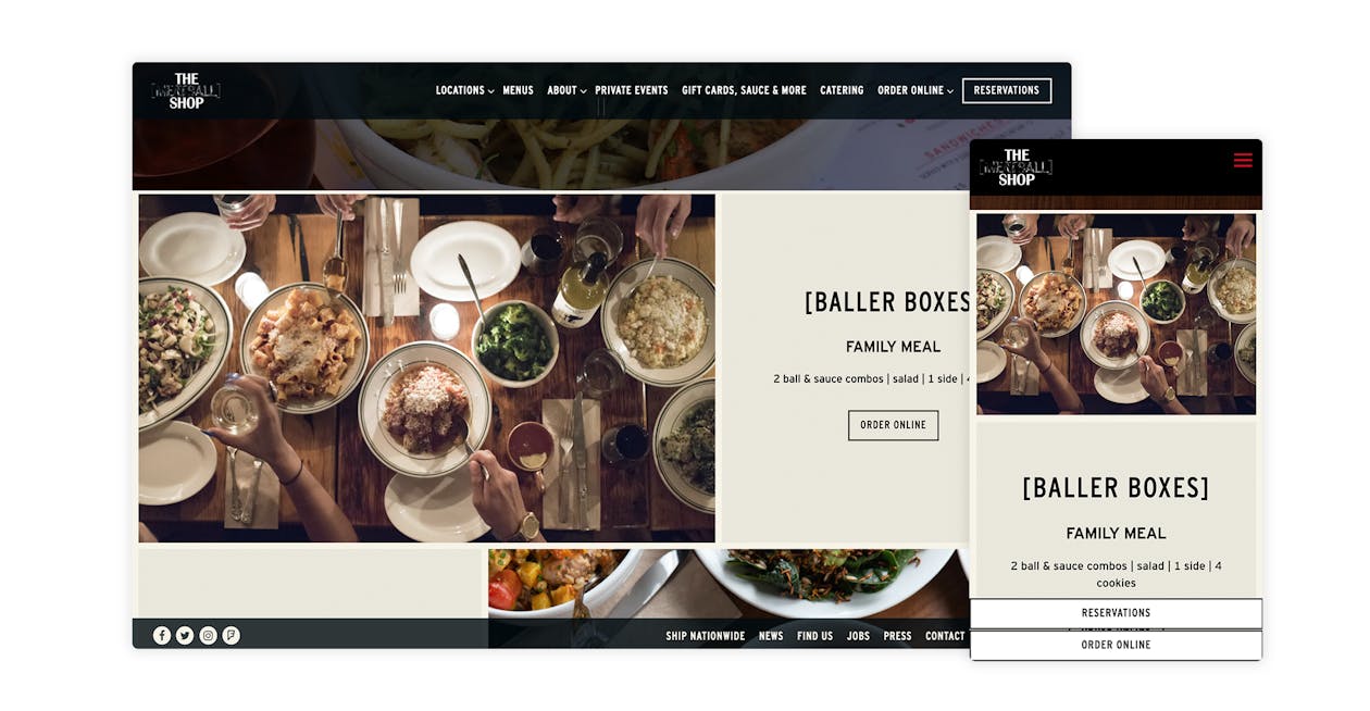 The website for The Meatball Shop