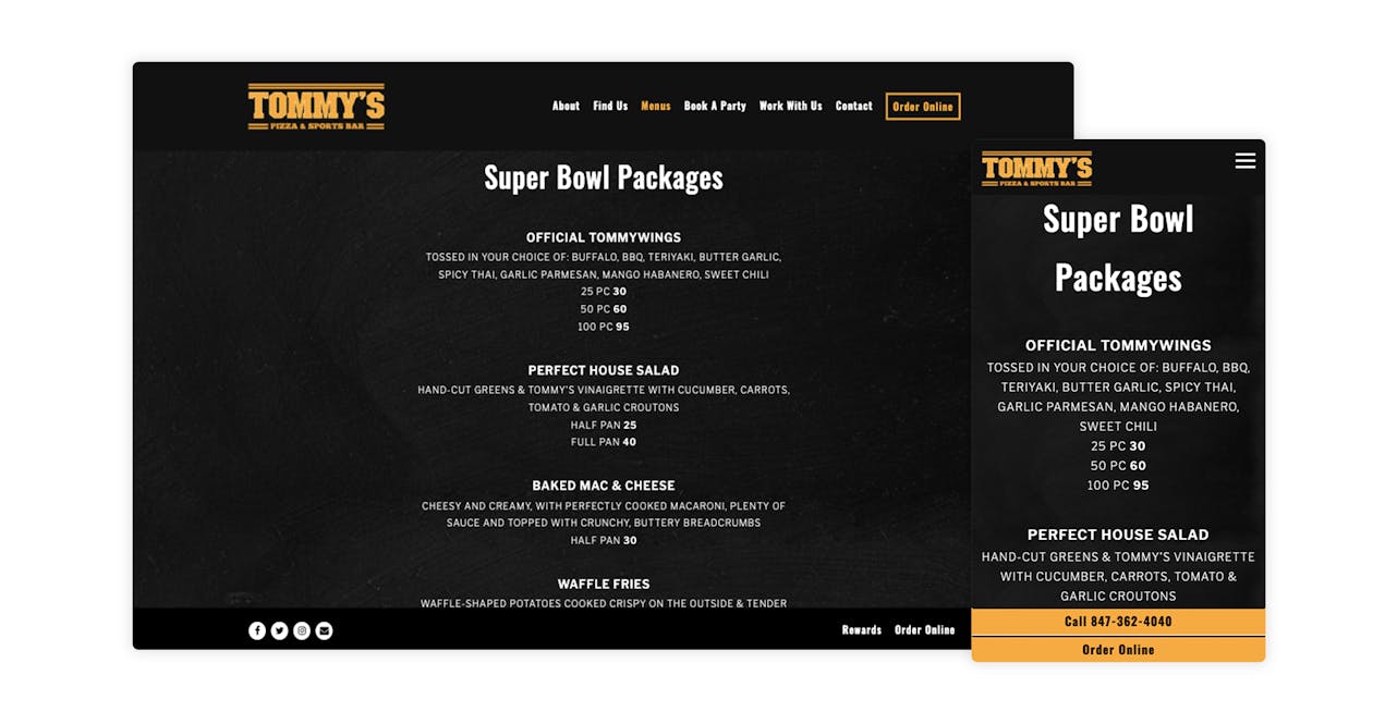 Tommy's Pizza and Sports Bar dedicates a menu to Super Bowl Packages