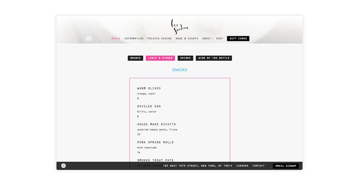 a screenshot of a restaurant menu
