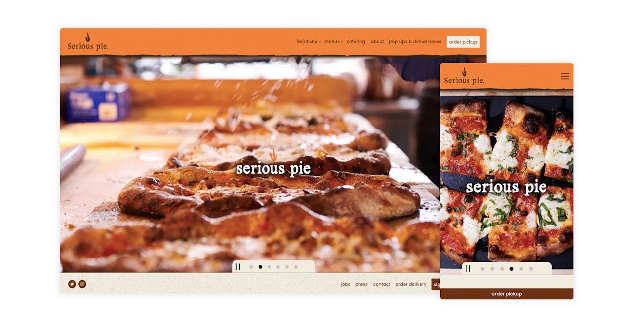 The restaurant website for Serious Pizza