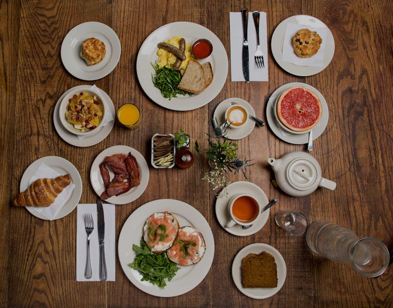 a bunch of food on a plate on a table