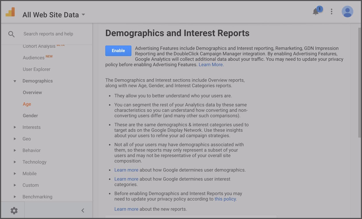 Google Analytic dashboard