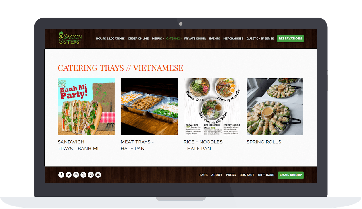 a screenshot of Saigon Sisters' catering store