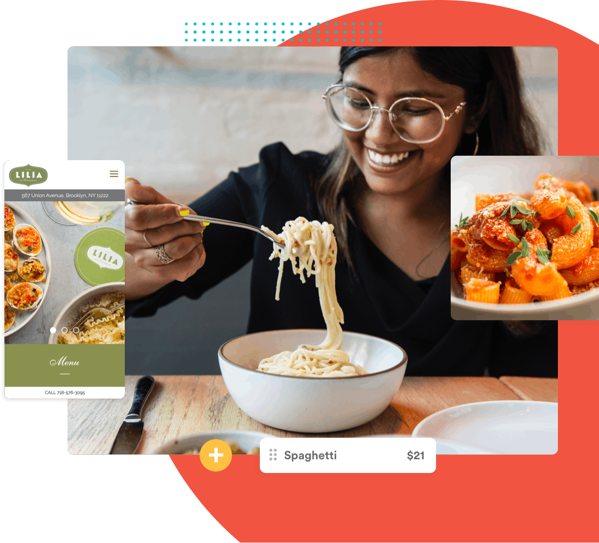 Guest eating pasta at a BentoBox restaurant
