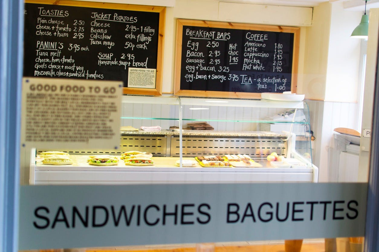 a sign on a counter