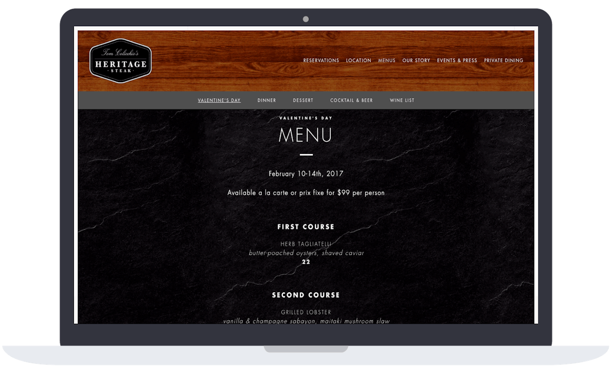 a screenshot of a restaurant website.