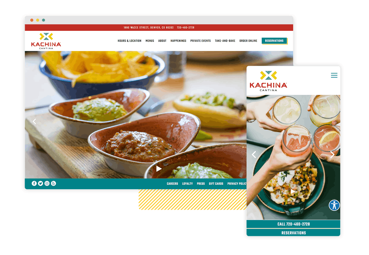 After BentoBox: The desktop and mobile version of the website for Kachina Cantina