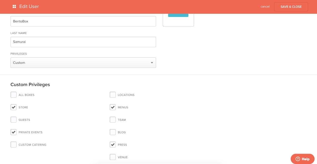 Assigning specific user permissions on the BentoBox backend.