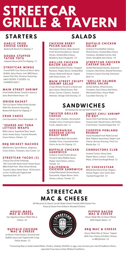 Menus Street Car Grille in Kansas City, MO