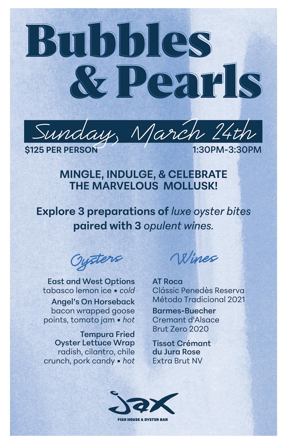 Bubbles & Pearls Party, Oyster and Wines