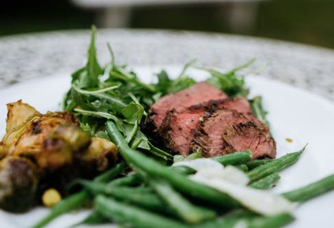 a plate of food with a fork