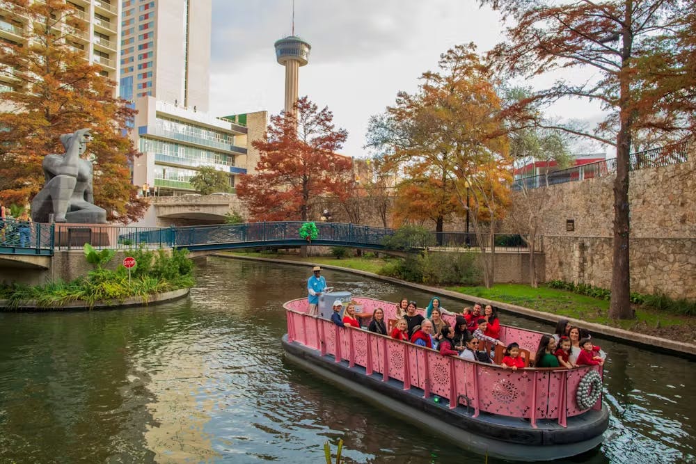 a boat traveling down a river