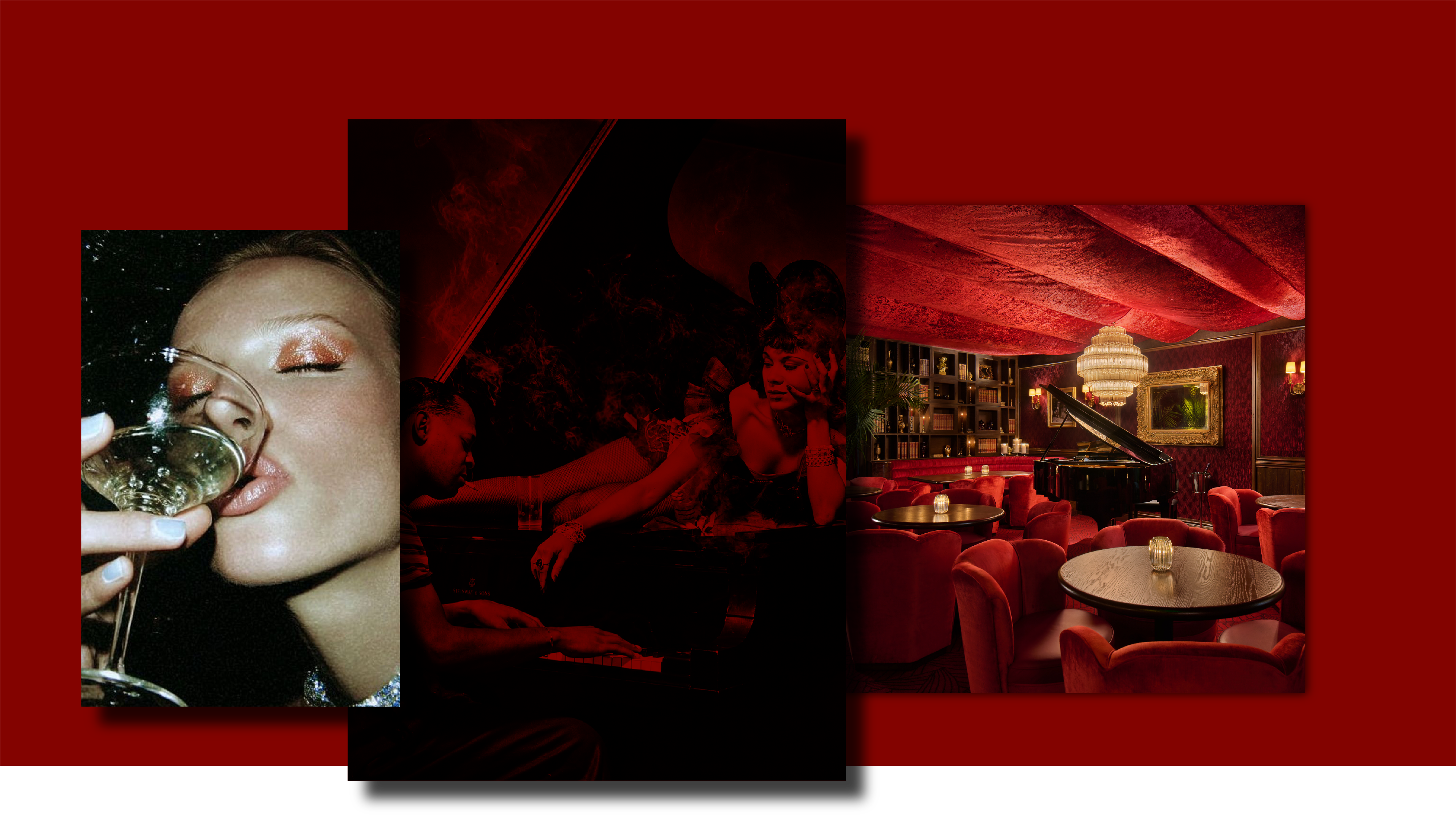 a collage of a woman in a bar