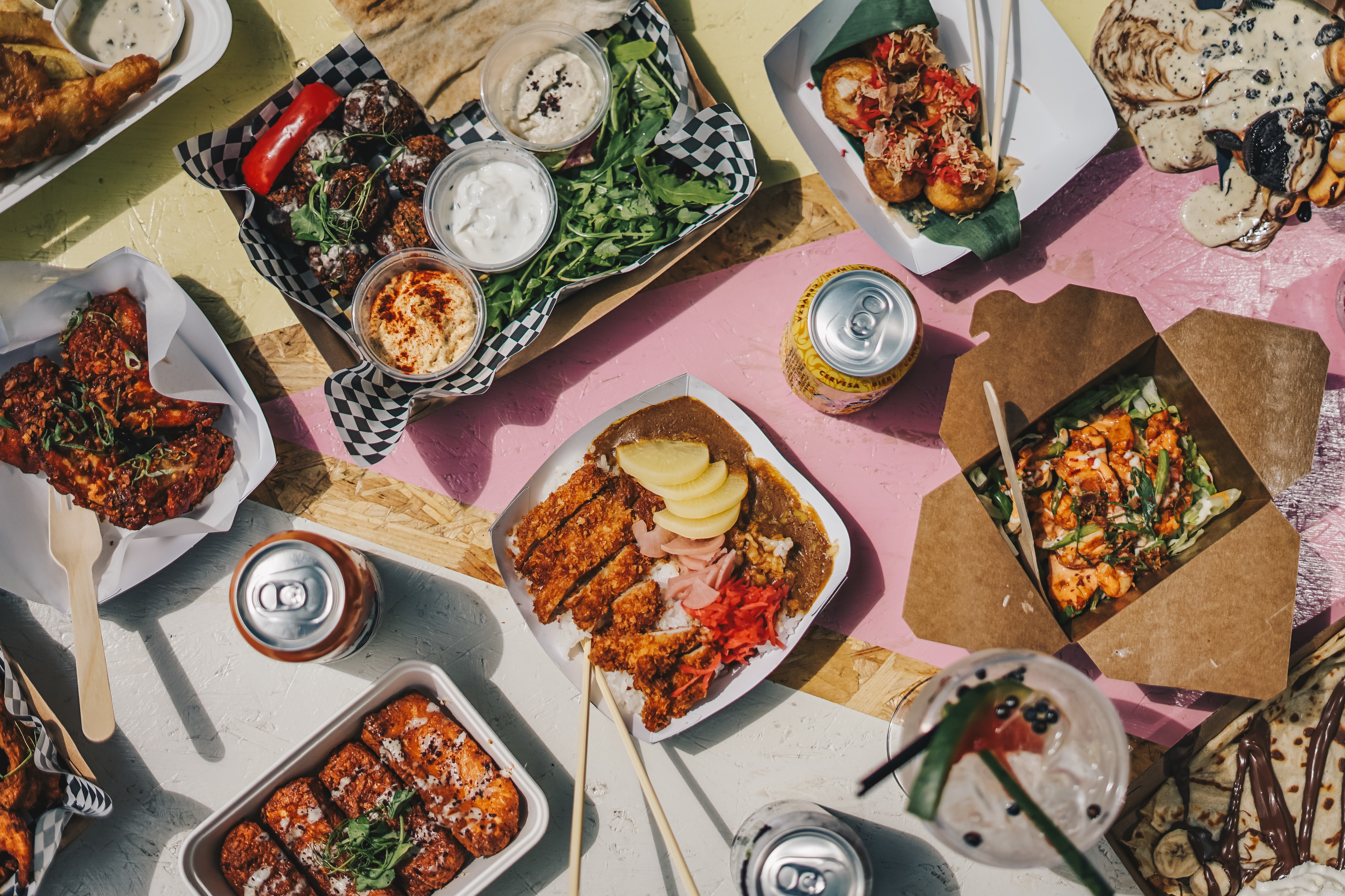 a bunch of different types of food on a table