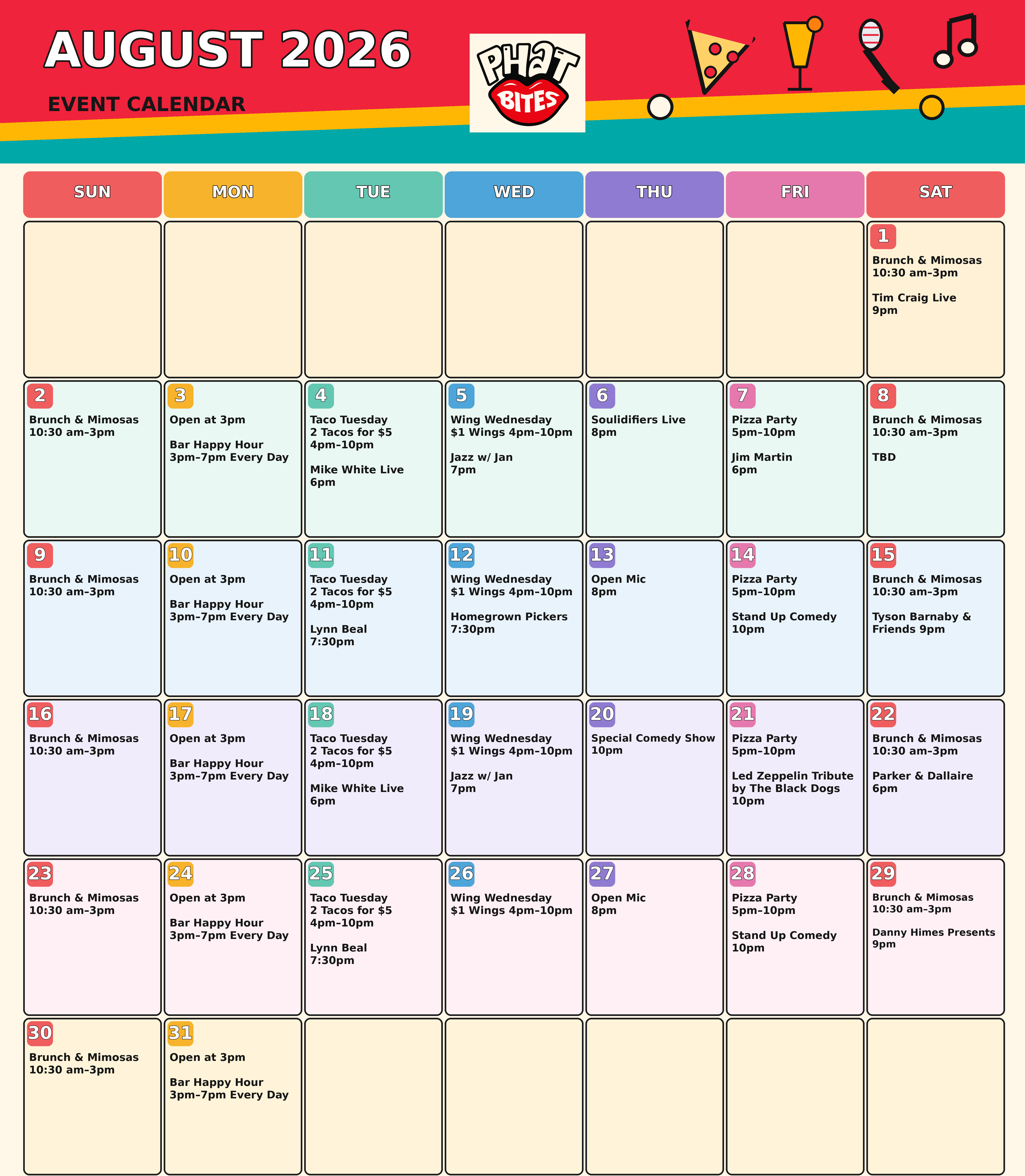 a calendar with colorful squares