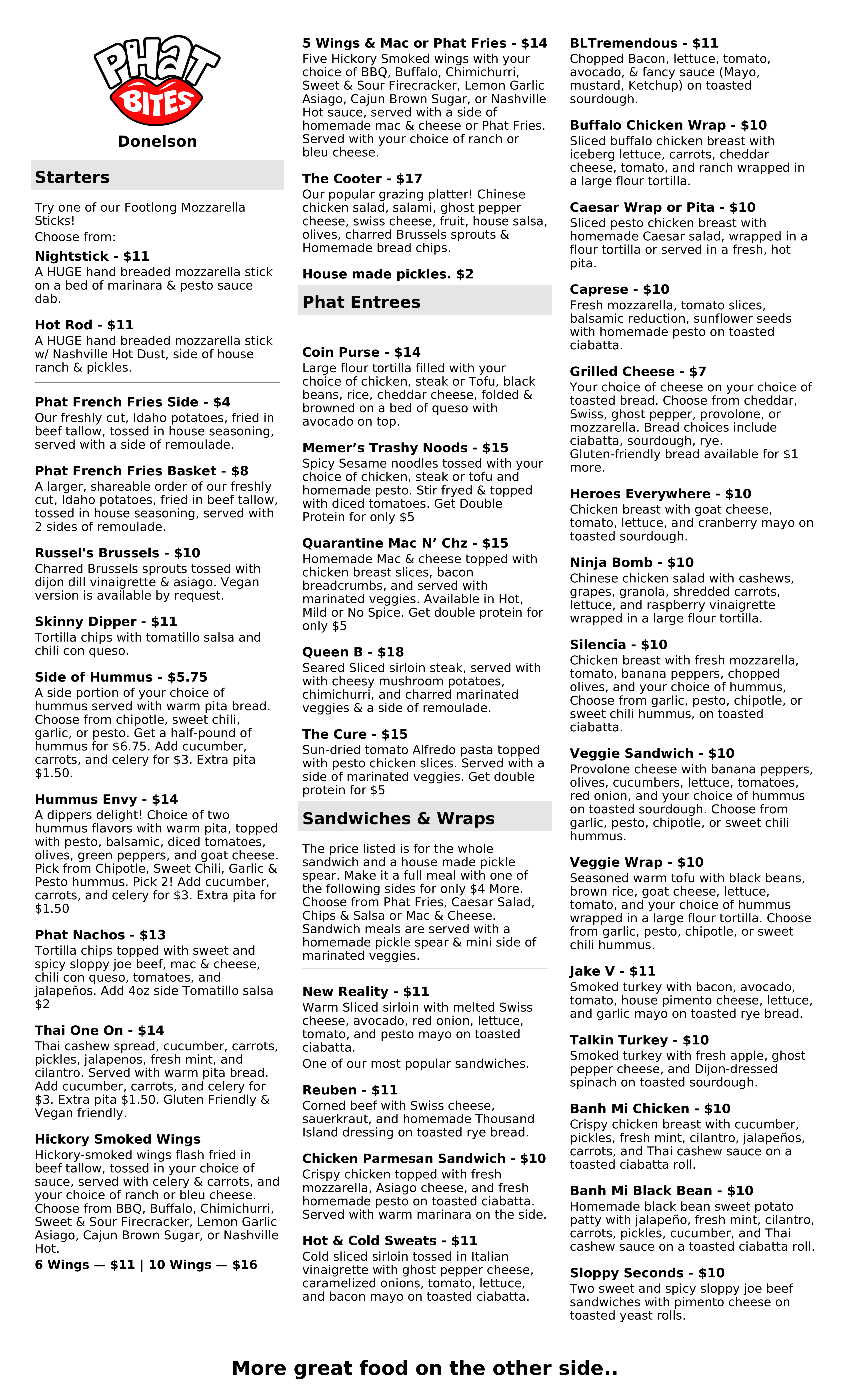 a menu of a restaurant