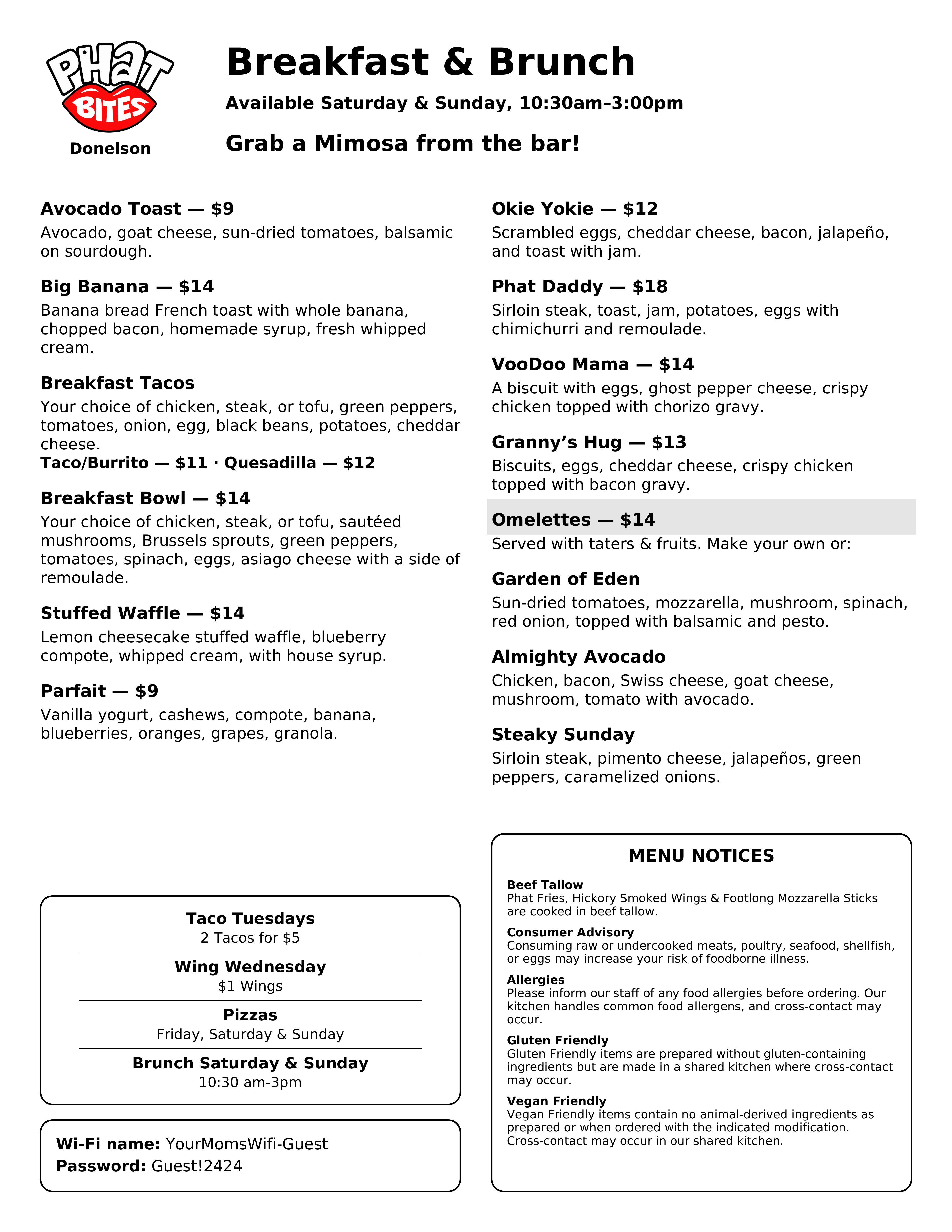 a menu of a restaurant