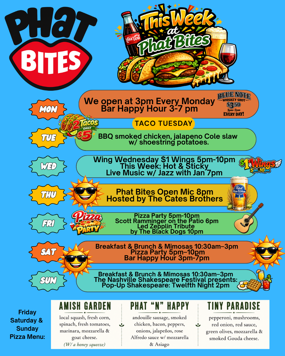 a menu with different types of food