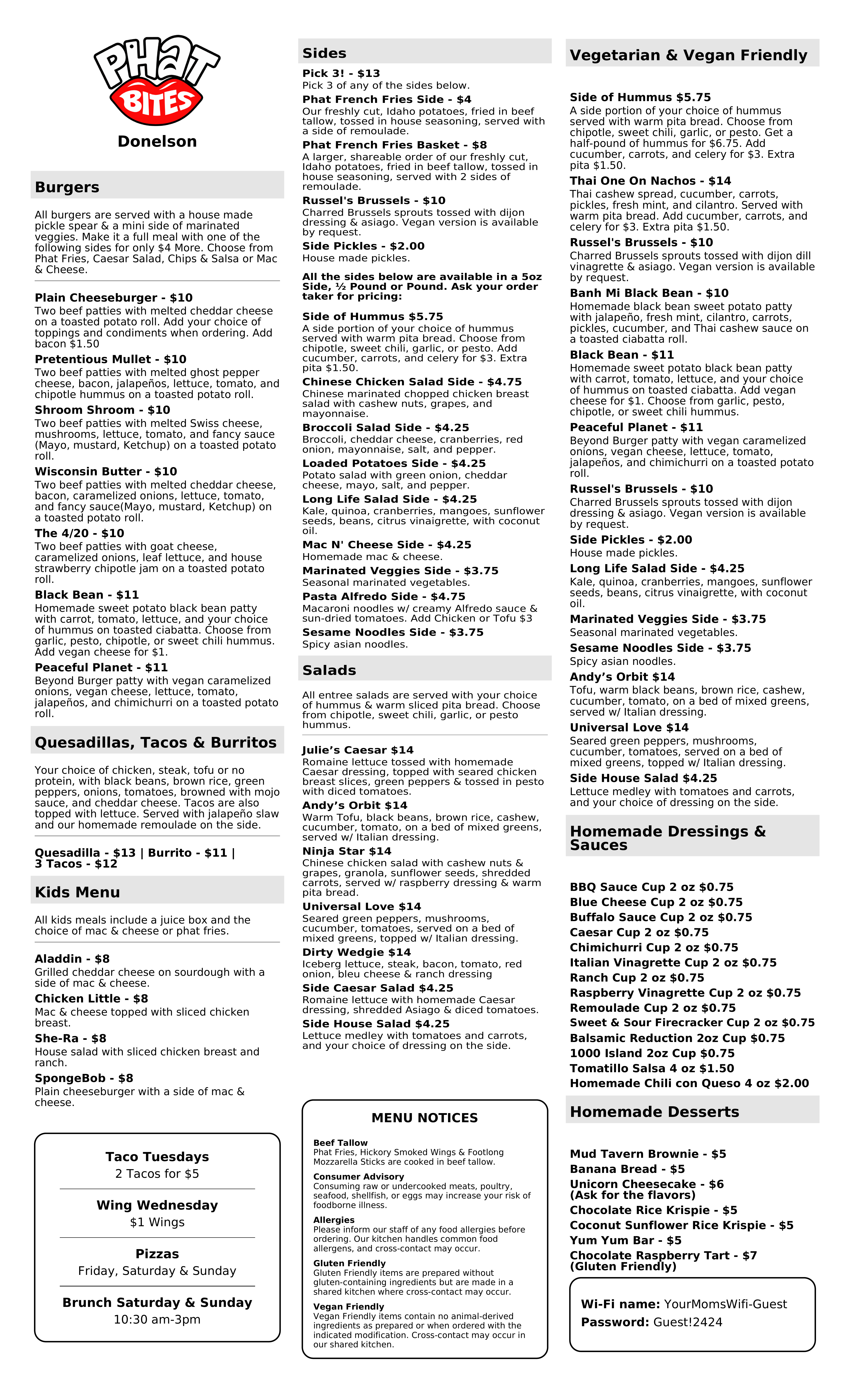 a menu of a restaurant