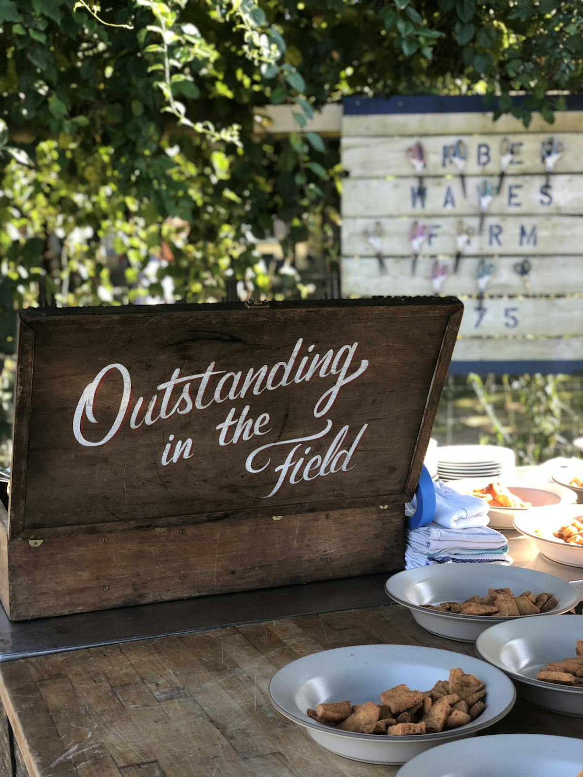 a sign on a table