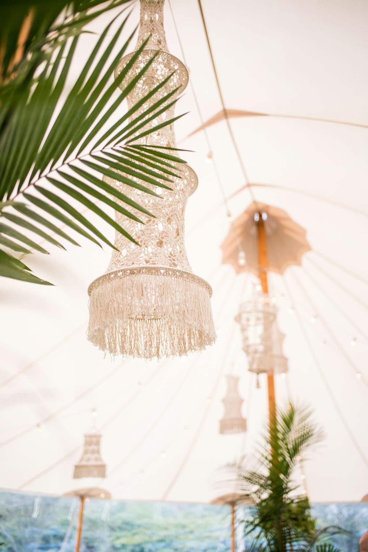 hanging lamps from a tent