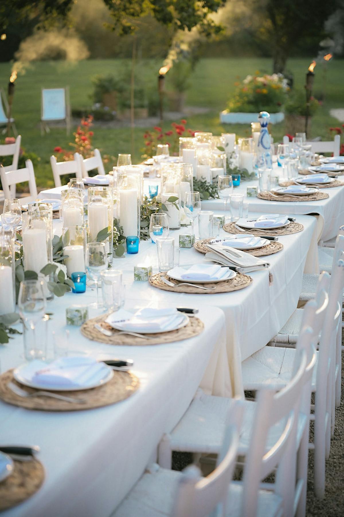 a group of empty glasses on a table