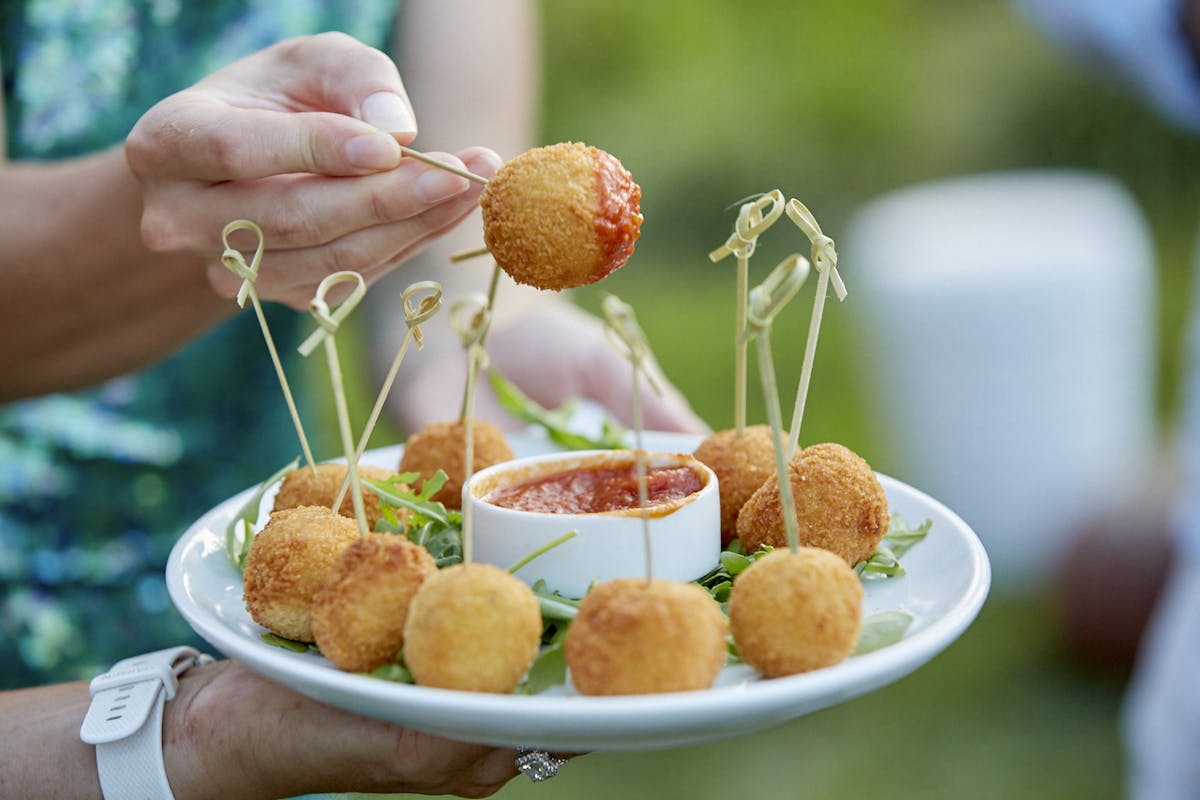 a person holding a plate of food