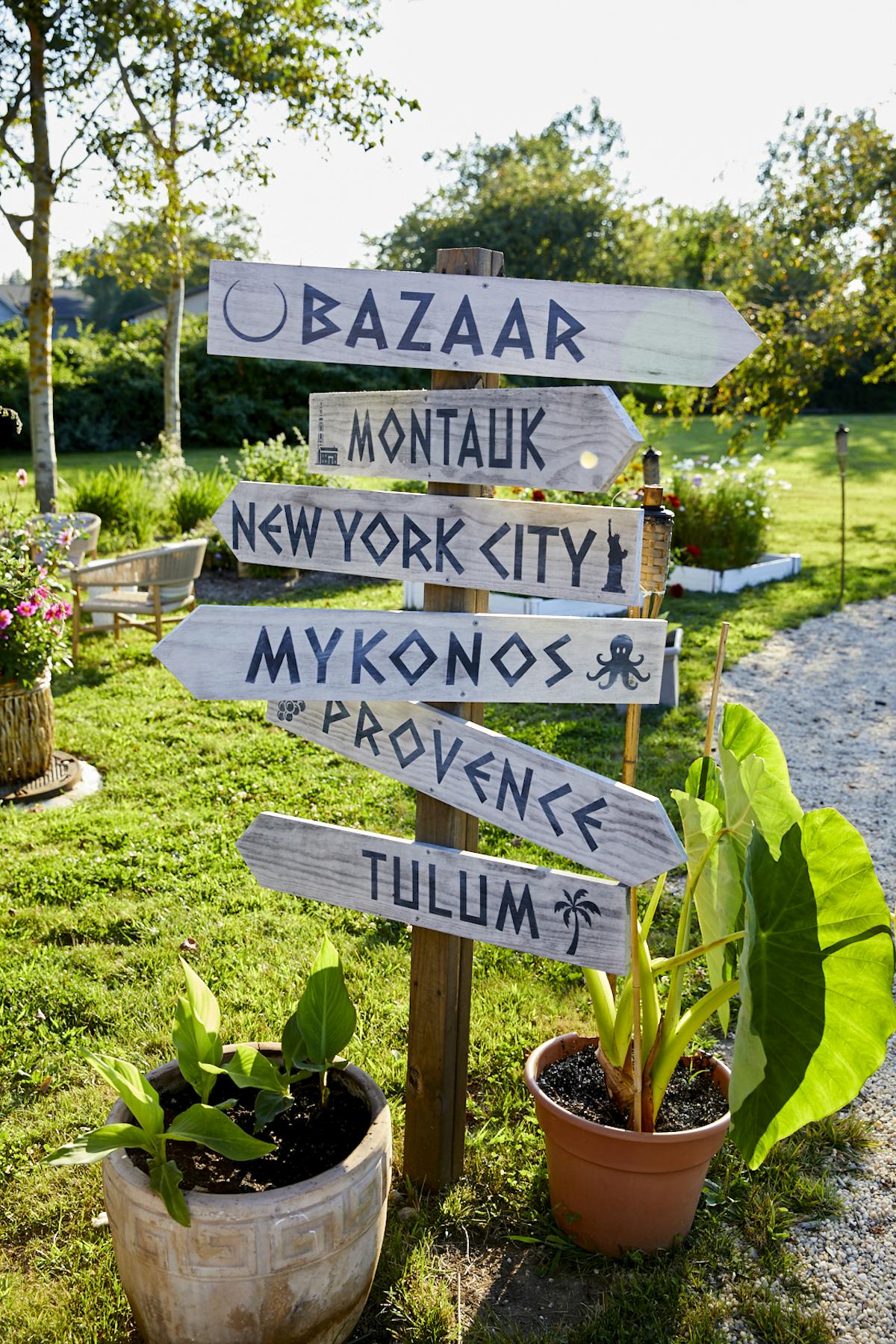 a sign in a garden