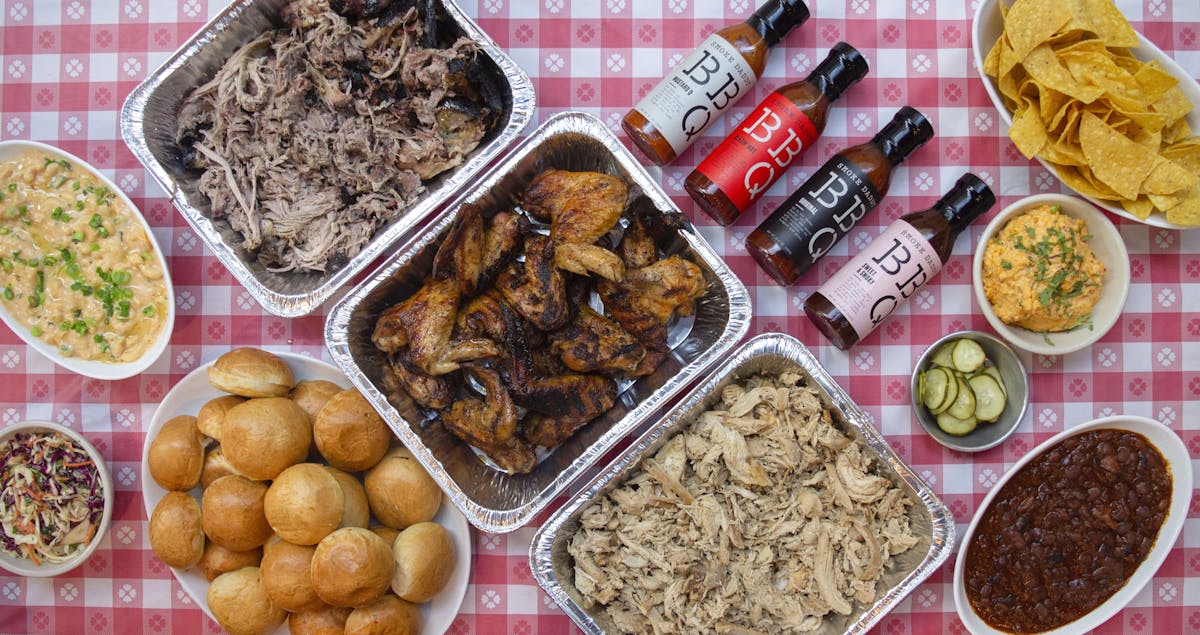 a box filled with different types of food on a table