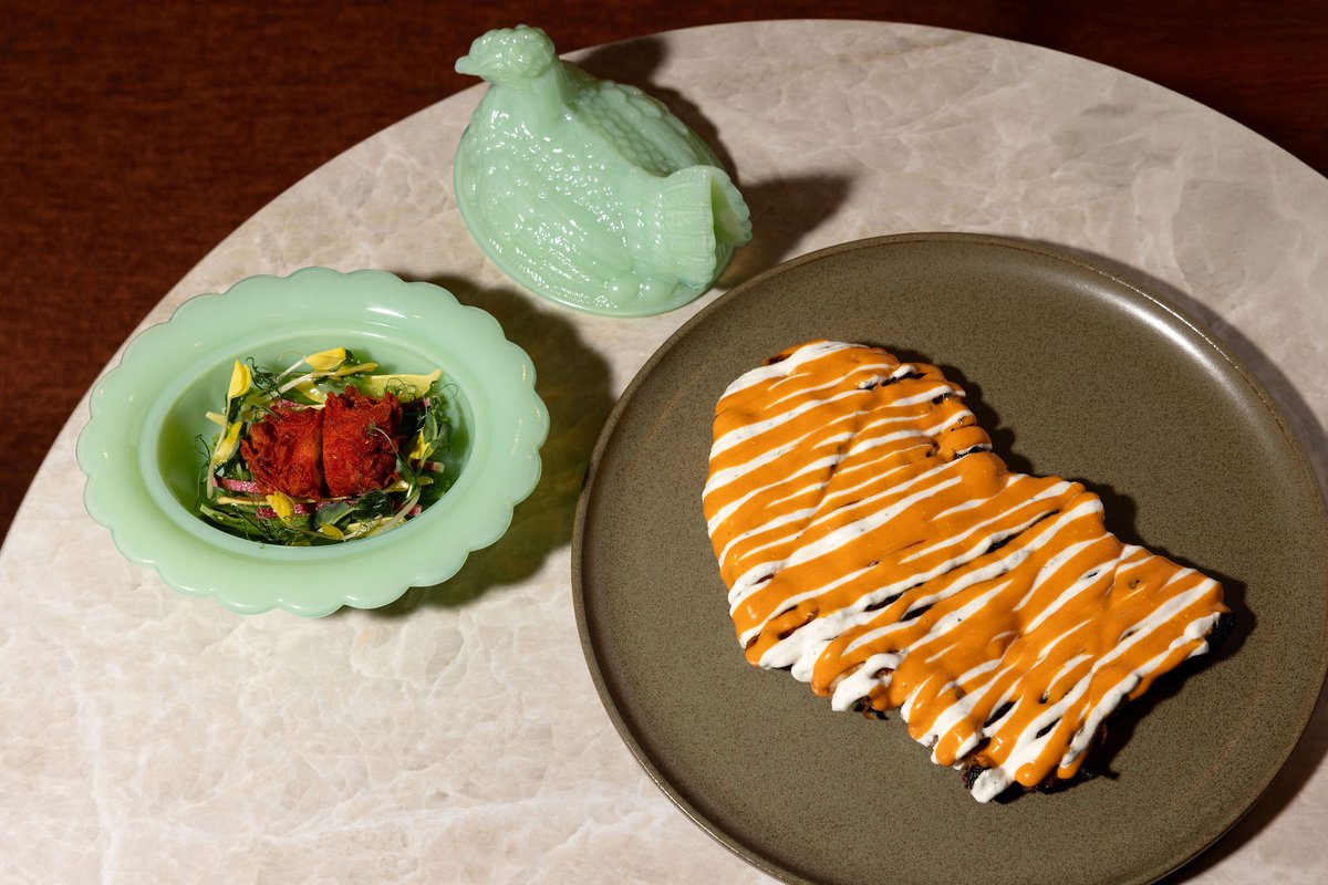 Signature flatbread at Markette Restaurant in Chelsea NYC, a local favorite near Penn Station and Madison Square Garden.