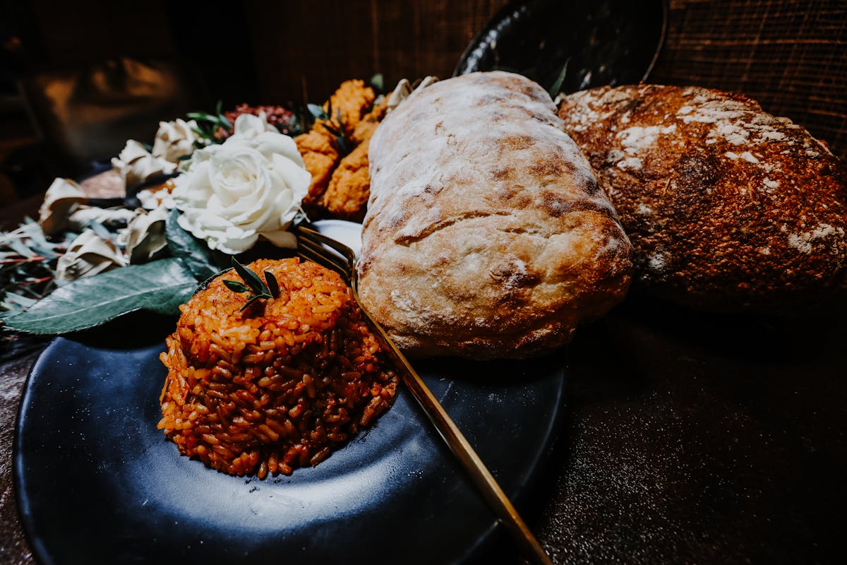 a close up of food on a plate