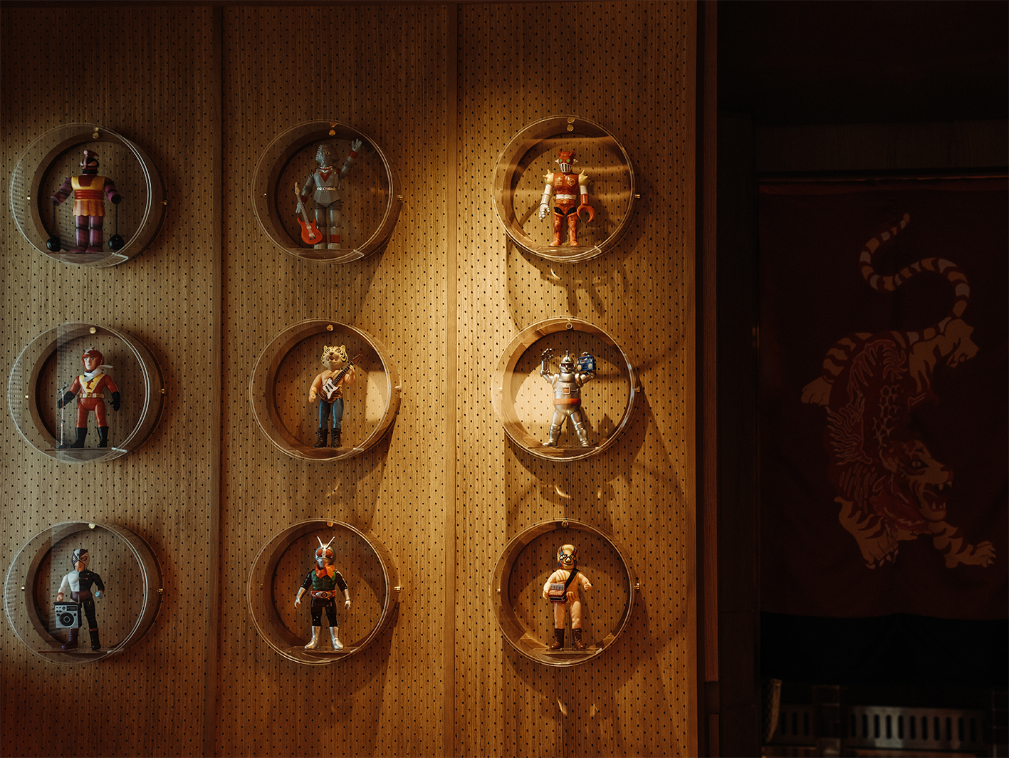 a group of toys on a wall