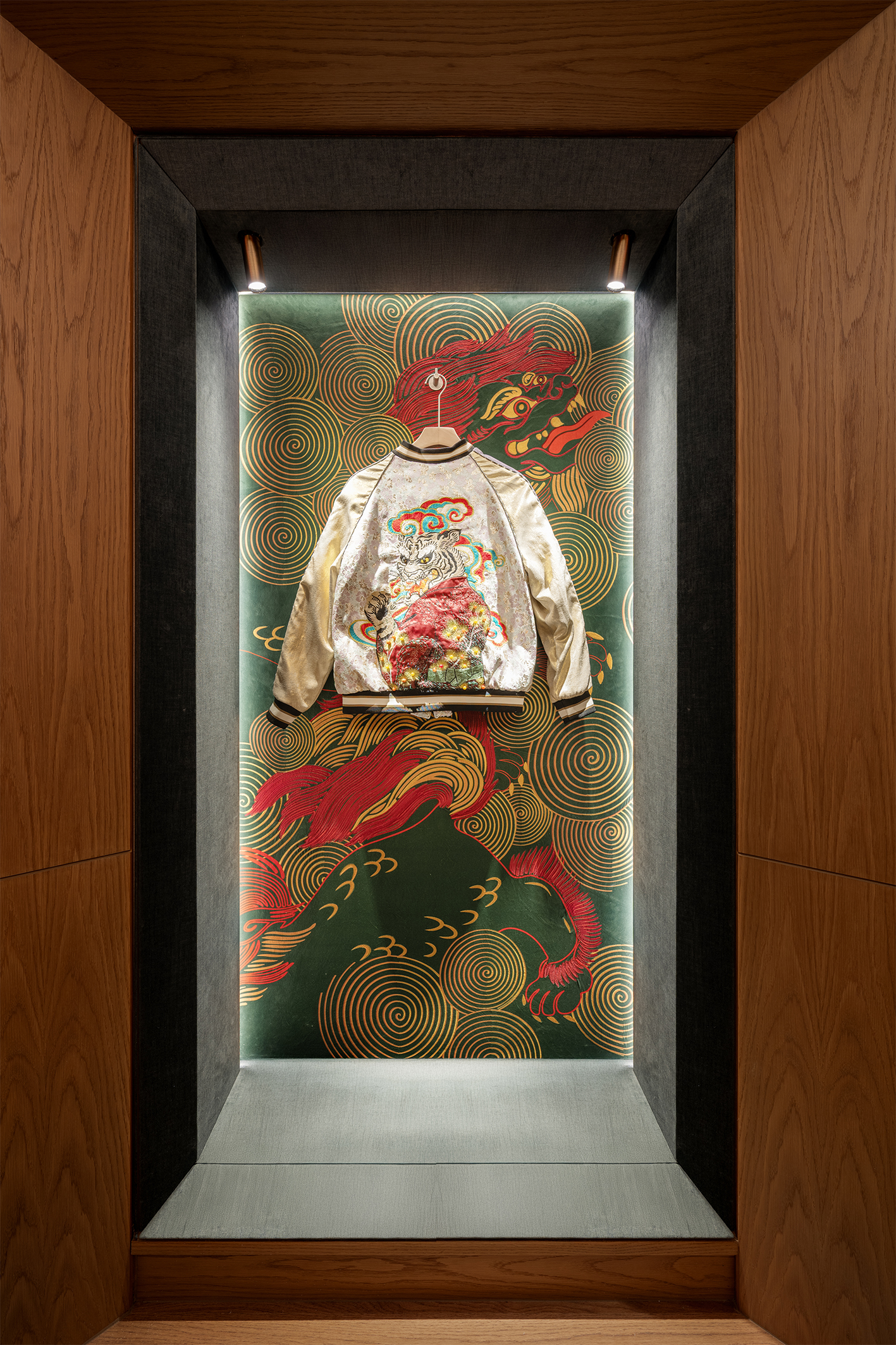 a display case with a jacket on it