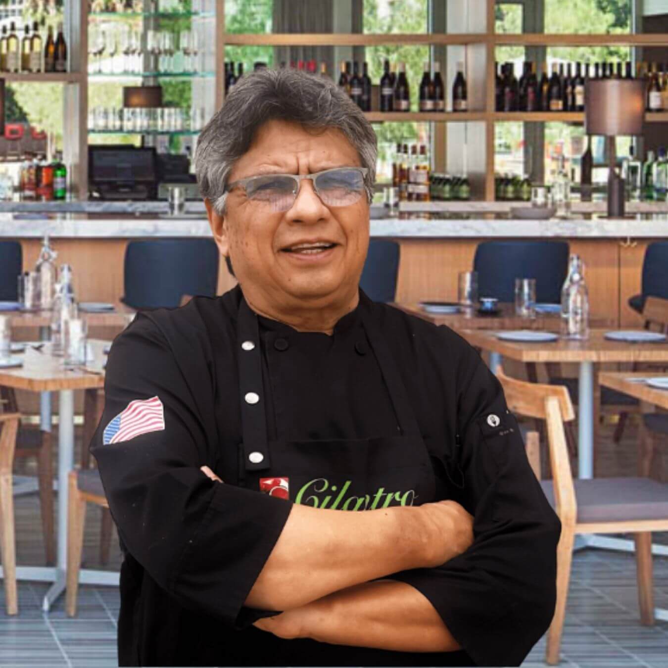 a man wearing a chef shirt