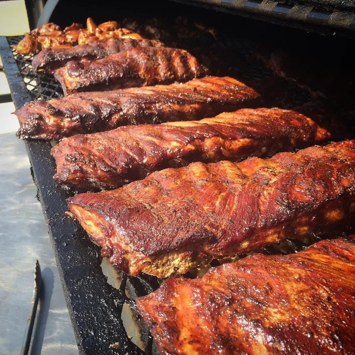 a close up of food on a grill