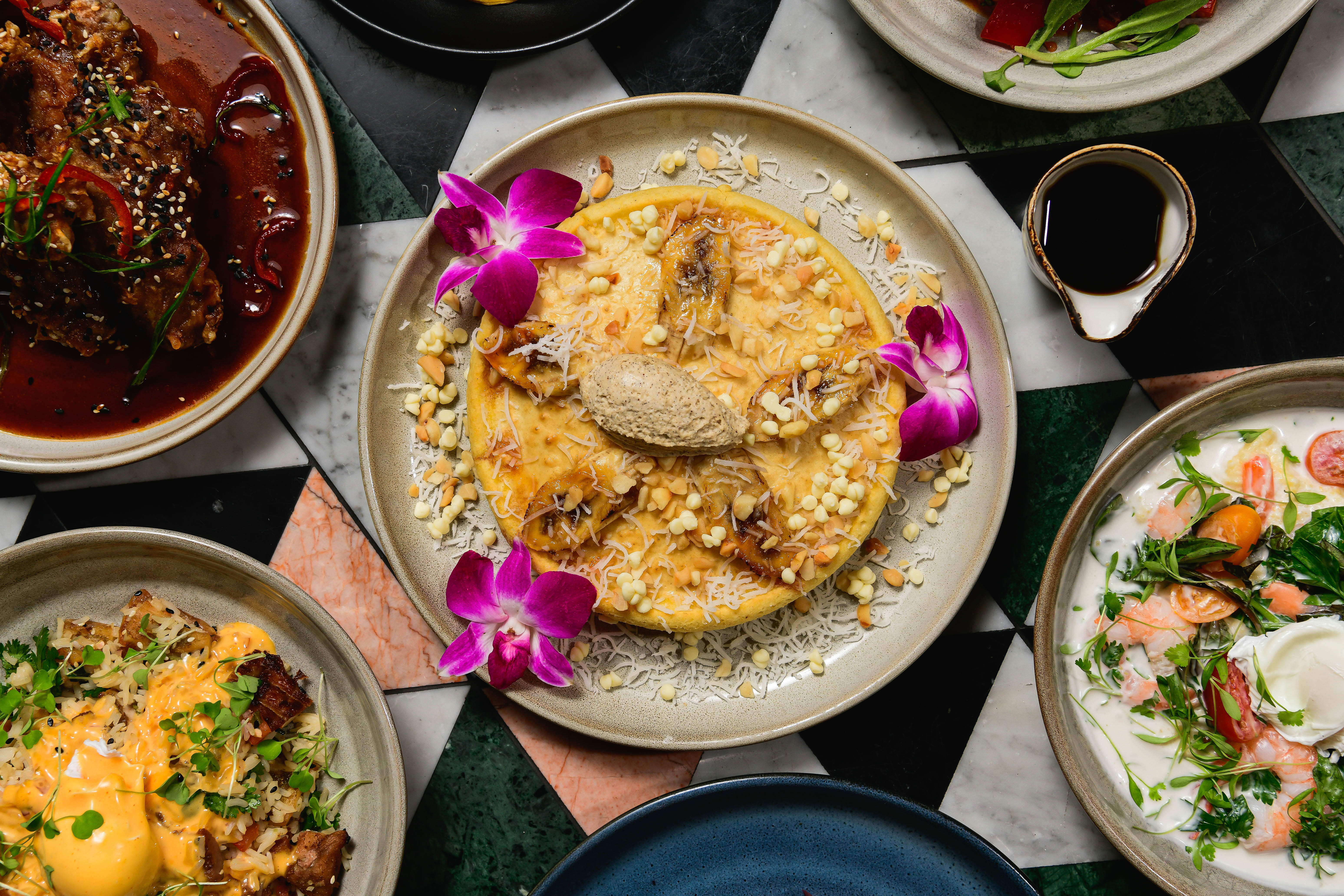 a bowl of food sitting on a table
