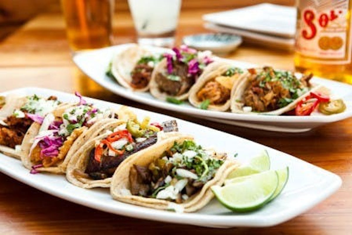 a tray with tacos