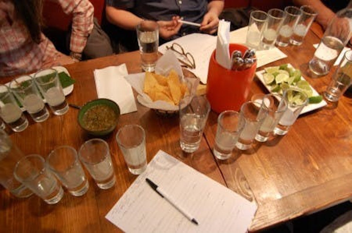 a table full of empty glasses